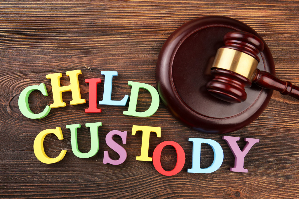 gavel and colorful letters child custody